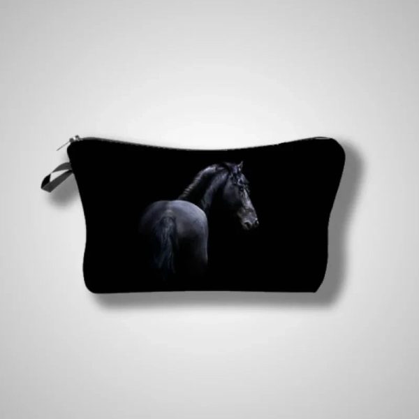 All black pencil case with a black horse