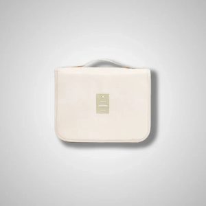 White toiletry bag with hanging hook